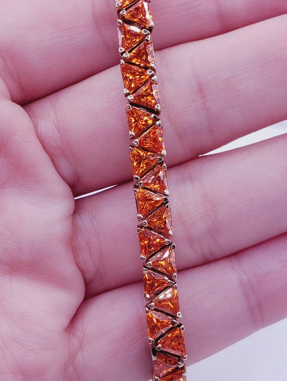 Yellow Gold - 925 Silver 18 Carats Of Orange Trillion Cz Tennis Bracelet